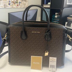 Michael Kors Mercer Belted Large Satchel Brown Black